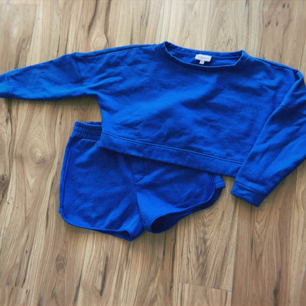 Women's Blue Cropped Sweatshirt and Shorts Set